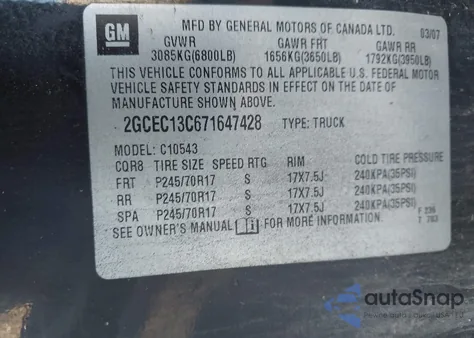 2007 Chevrolet Silverado 1500 Work Truck z USA, uszkodzony, nr VIN 2GCEC13C671647428